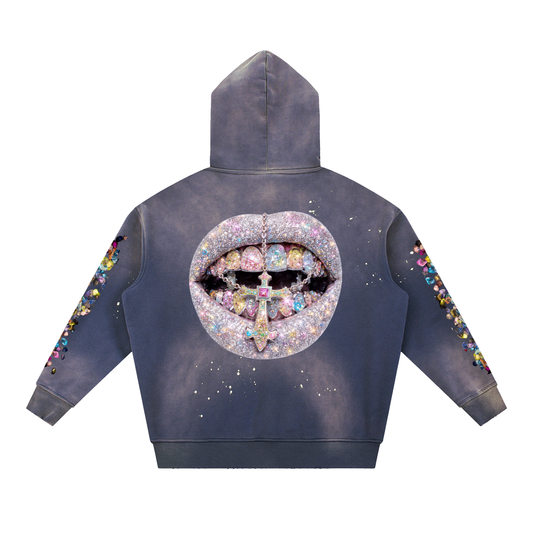 Vintage Washed Frayed Fleece Hoodie